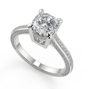 Fatima Micro Pave Double Prong 3 Sided Cushion Cut Diamond Ring - Nivetta